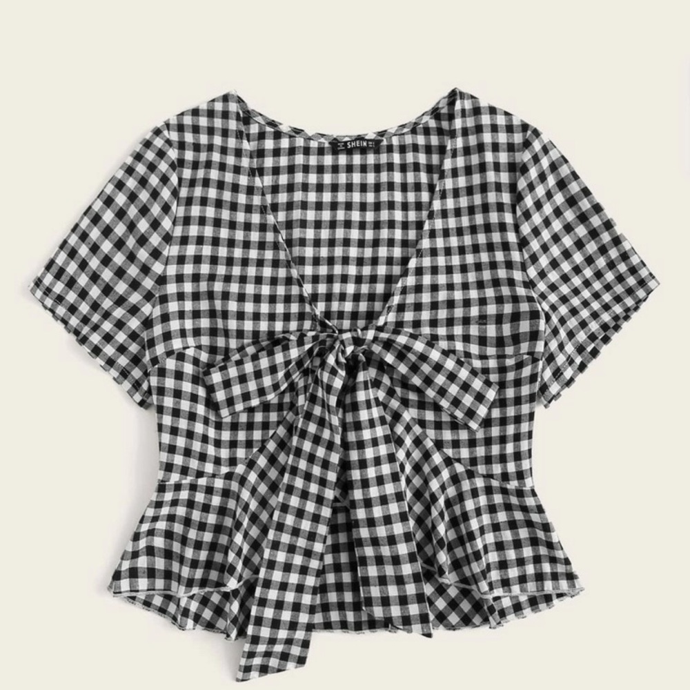 Ruffle Hem Gingham Top